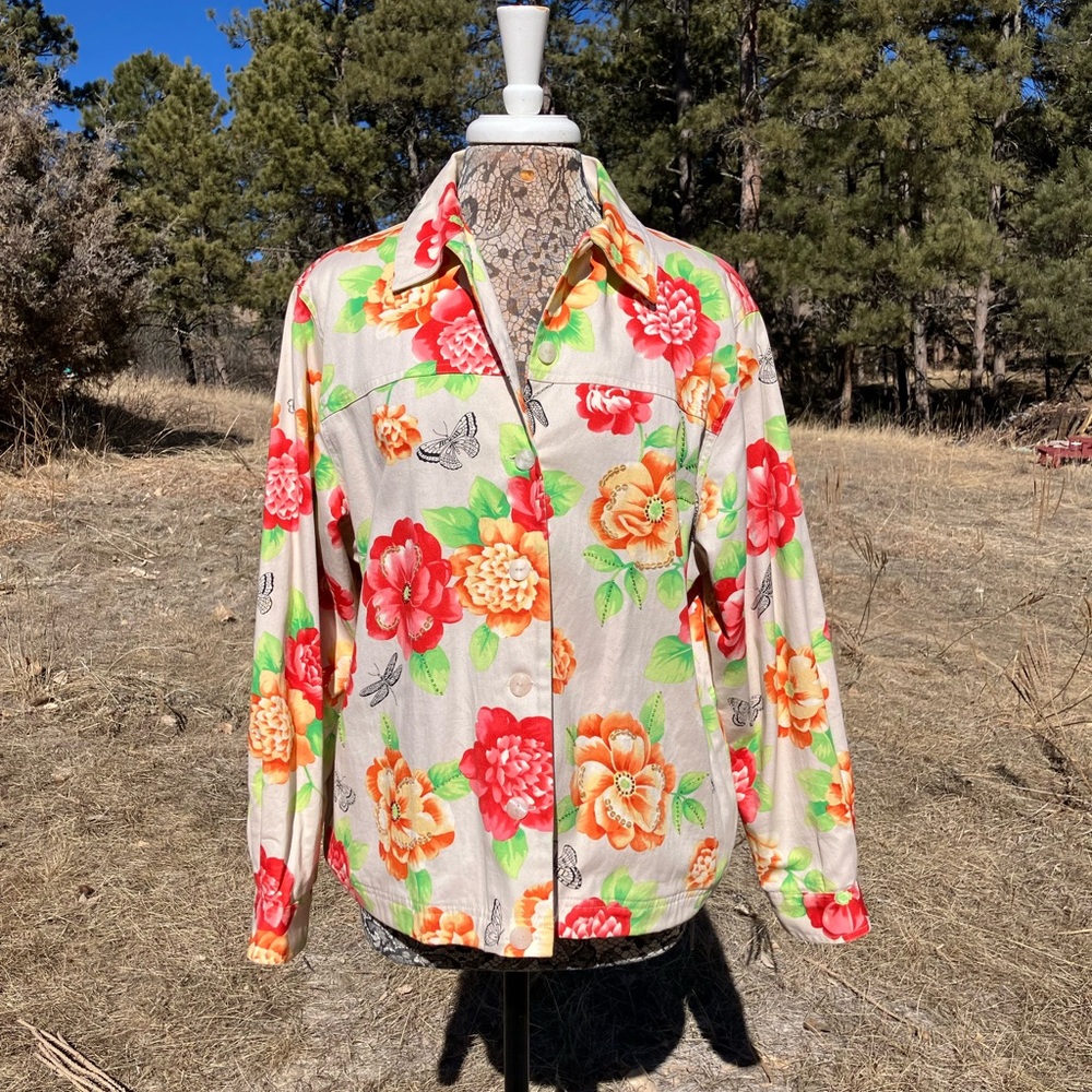 THINK SPRING! Pretty floral light-denim jacket, 16, 100% cotton, Alfred Dunner